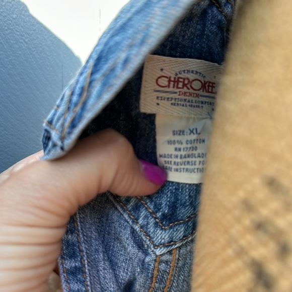 Cherokee blue denim shirt overalls XL NWOT cute boho - Picture 8 of 8